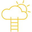 a ladder reaching to the clouds and sun icon